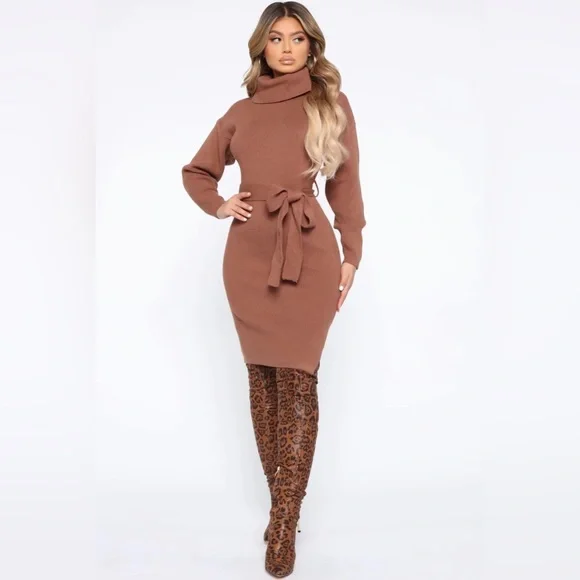 Fashion Nova | Dresses | Out Of Town Midi Sweater Dress Mocha | Poshmark